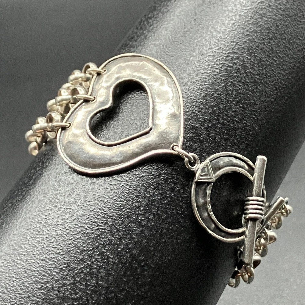 Silpada Sterling Silver Hammered Heart Toggle‎ Bracelet 6.75" – 22.2g